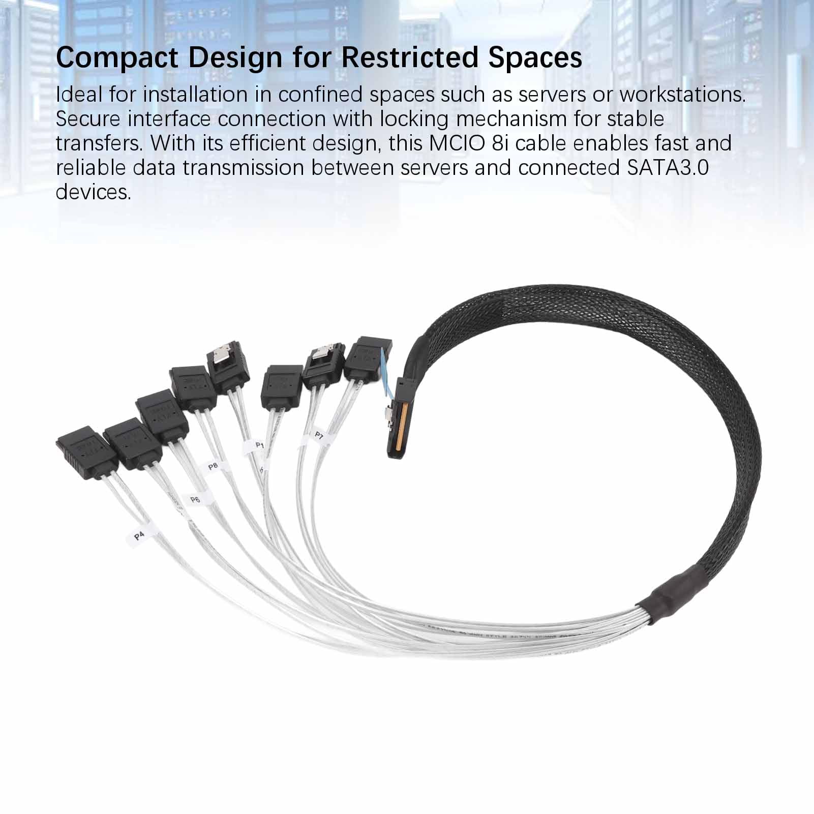 Keenso Cavo di Trasmissione Dati Ad Alta velocità MCIO da 8i a 8xSATA3.0 per Data Center, Cavo OFC PCIE 5.0 Placcato Argento per Connessione Al Server