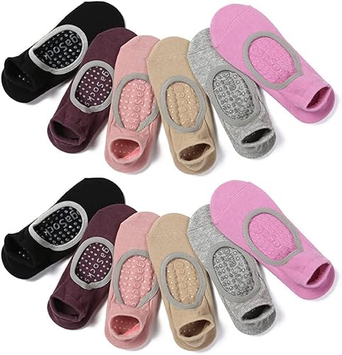 DAUJI Calcetines Antideslizantes for Yoga, Accesorios Antideslizantes for Pilates, Barra de Ballet, Baile, Entrenamiento Descalzo, Entrenamiento, Fitness, 6 Pares