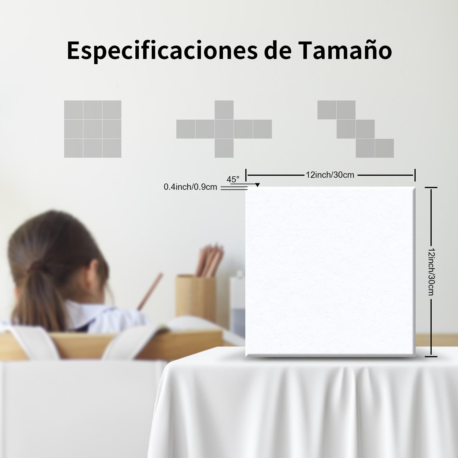 36 pieza Paneles Acústicos Cuadrados autoadhesivos | Aislamiento acústico eficaz alta densidad (230kg/m³) NRC 0.95 cubre 3,24m² Perfectos para paredes y puertas,sala de juegos,Porcelana blanca