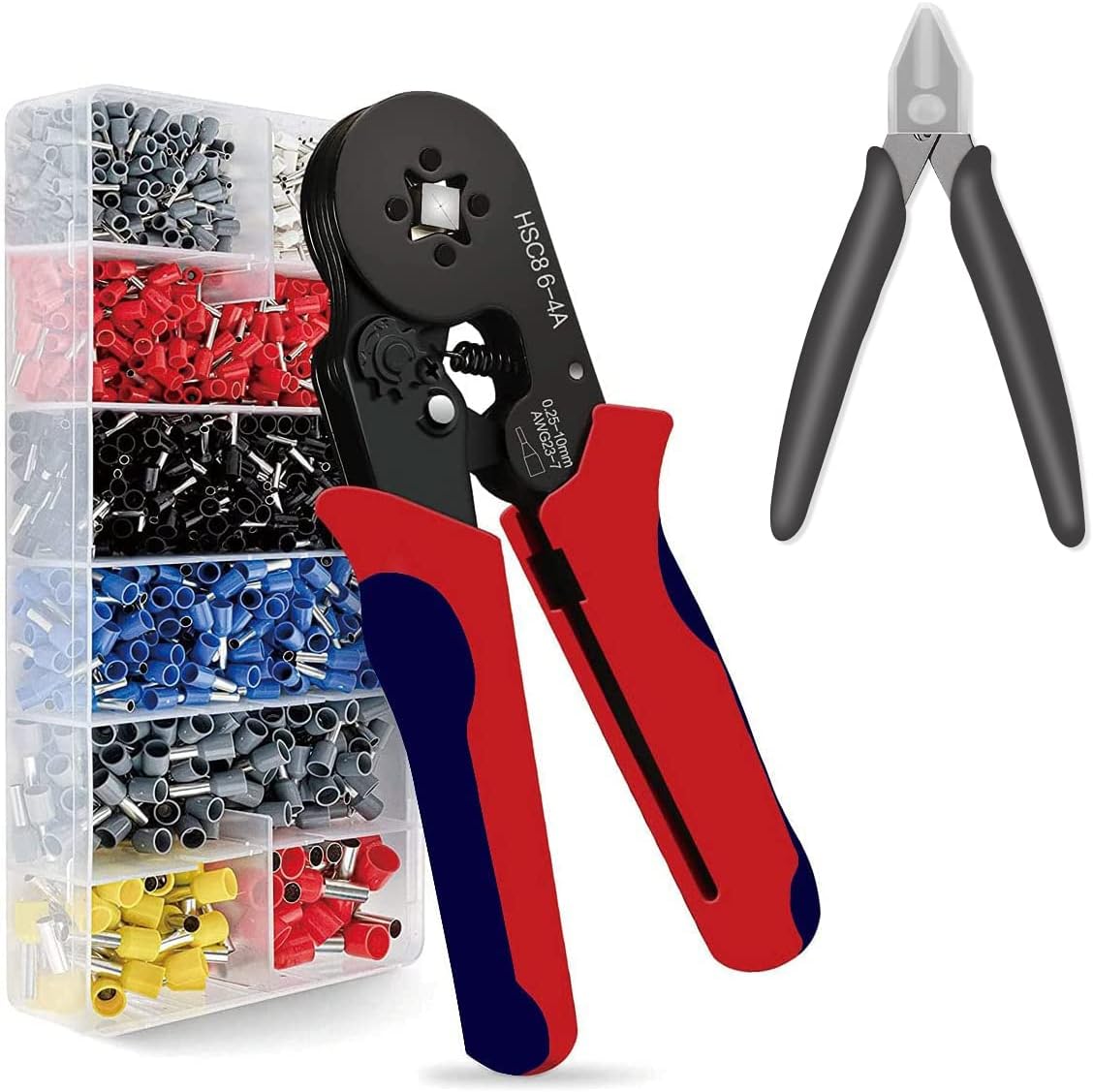 MTHKLO Ferrule Crimping Tool Kit, Plier Set with Wire Cutter Plier&Plastic Potective Shell, Professional Self-Adjustable Ratchet Crimper Plier Set with 1200Pcs Wire End Terminal Ferrule Connector