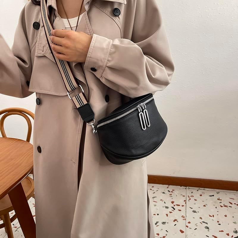 Leather Fanny Pack for Women - Minimalist Crossbody Sling Bag | Genuine Leather Chest Belt Bum Bag Waist Purse (Black) - Image 7