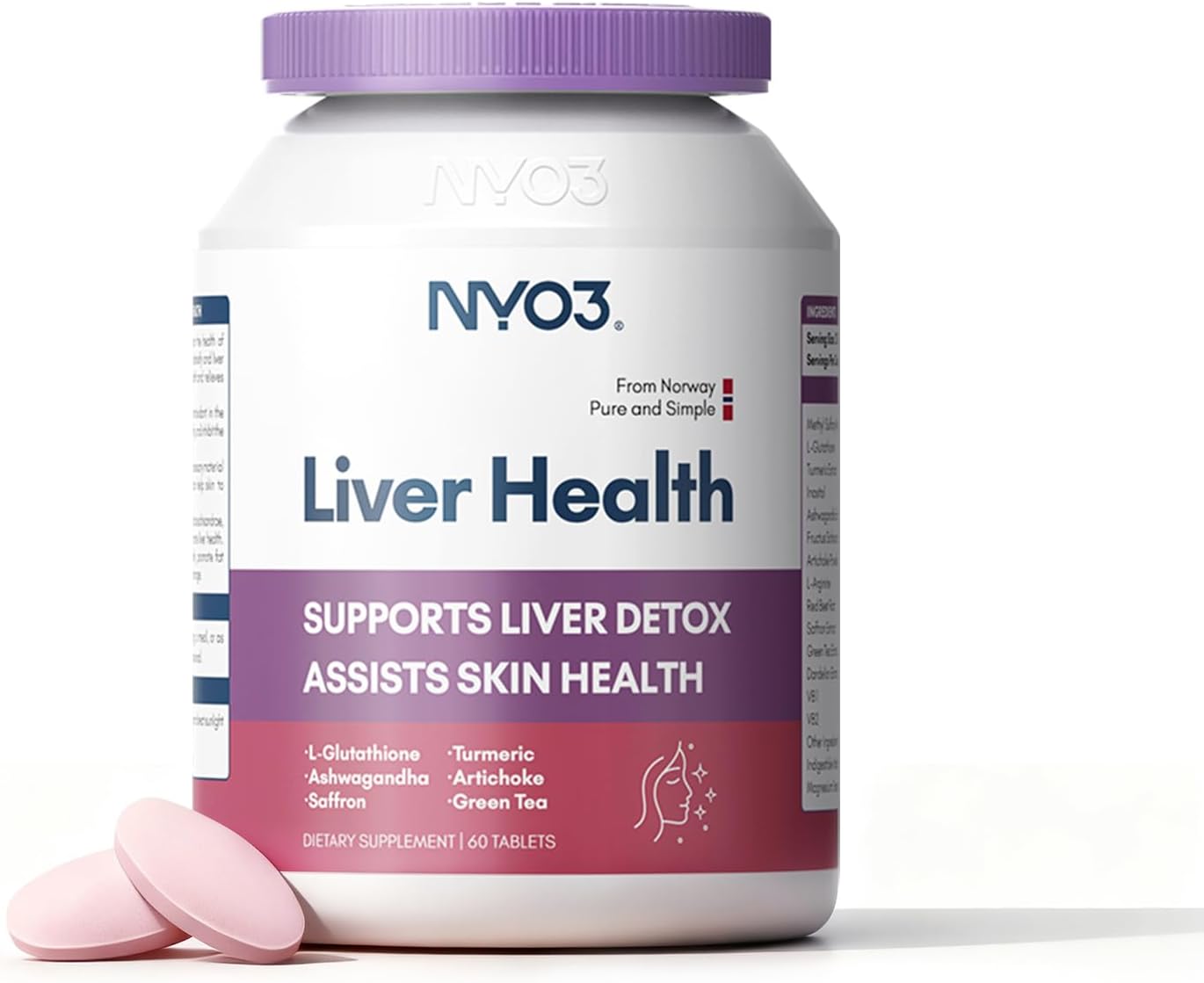 NYO3 Liver Health with Turmeric, MSM, Artichoke & Dandelion, Support Liver Detoxify & Assist Skin Health, Designed Exclusively for Women, 60 Tablets