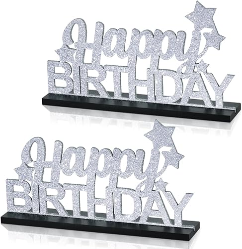 Vista 25 de TONIFUL Decoración de mesa de feliz cumpleaños en negro y dorado, centros de mesa para mesa, suministros de fiesta de cumpleaños, decoraciones