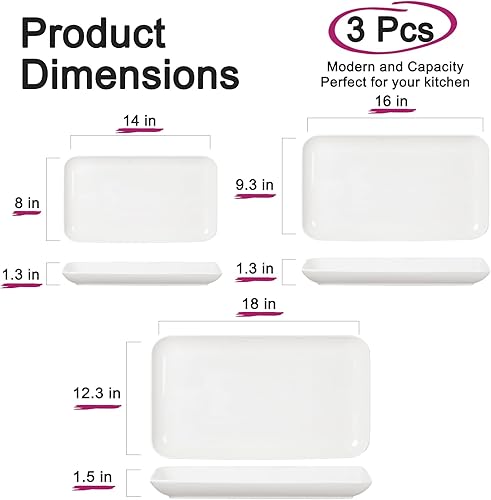 Miniatura 8 de DELLING - Juego de 3 bandejas grandes para servir de 161412 pulgadas bandejas rectangulares blancas para fiestas sushi vajilla apta para horno color