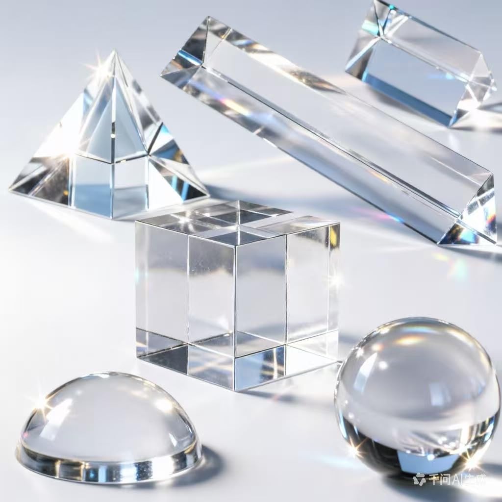 6 Pack K9 Optical Crystal Photography Prism Set, Include 50mm Crystal Ball, Cube,Optical Pyramid, 50mm & 150mm Triangular Prism,60mm Dome Magnifying with Cloth for Teaching, Playing