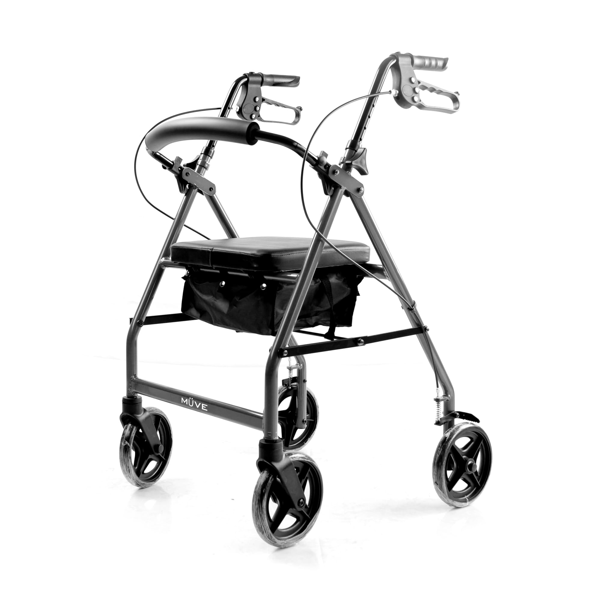 Muve Andador Con Asiento Para Personas Mayores y Discapacitadas - 4 Ruedas Estables, Andador para Exterior e Interior, Frenos de Seguridad, Plegable, Soporte de Movilidad Asistida