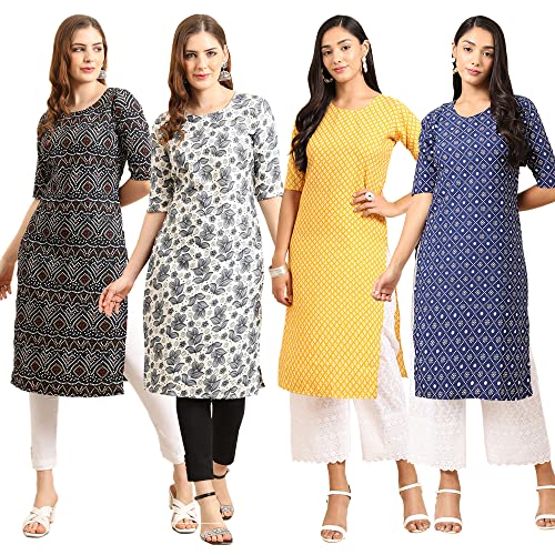 Image of Pinkmint Women's Crepe Digital Print Straight Kurta (Pack of 4)