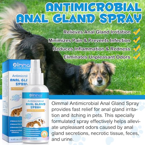 Hunde Analdrüsen Spray-120 ml Lindert schnell Analdrüsenreizungen und lindert Juckreiz,Stoppt das Scharren,Beseitigt hartnäckige Gerüche,Schmerzlindernd und Juckreizstillend,Sicher für alle Tiere