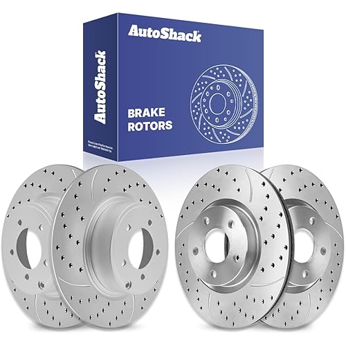 AutoShack Front & Rear Drilled & Slotted Brake Rotors | Replacement For Jeep Patriot Compass Chrysler 200 Sebring Dodge Avenger Mitsubishi Lancer RVR FWD | Silver Matte Finish | 4-PC Set | TurboGuard
