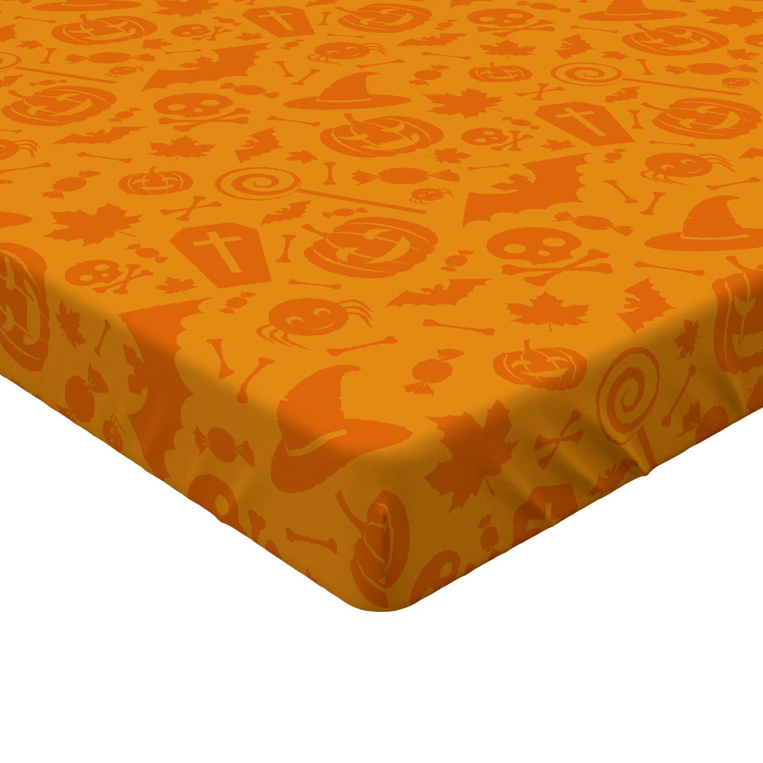 Ambesonne Halloween Fitted Sheet, Monochrome Design Traditional October Themed Various Objects Pumpkin Bat Print, Bed Cover with All-Round Elastic Deep Pocket for Comfort, Twin XL Size, Orange