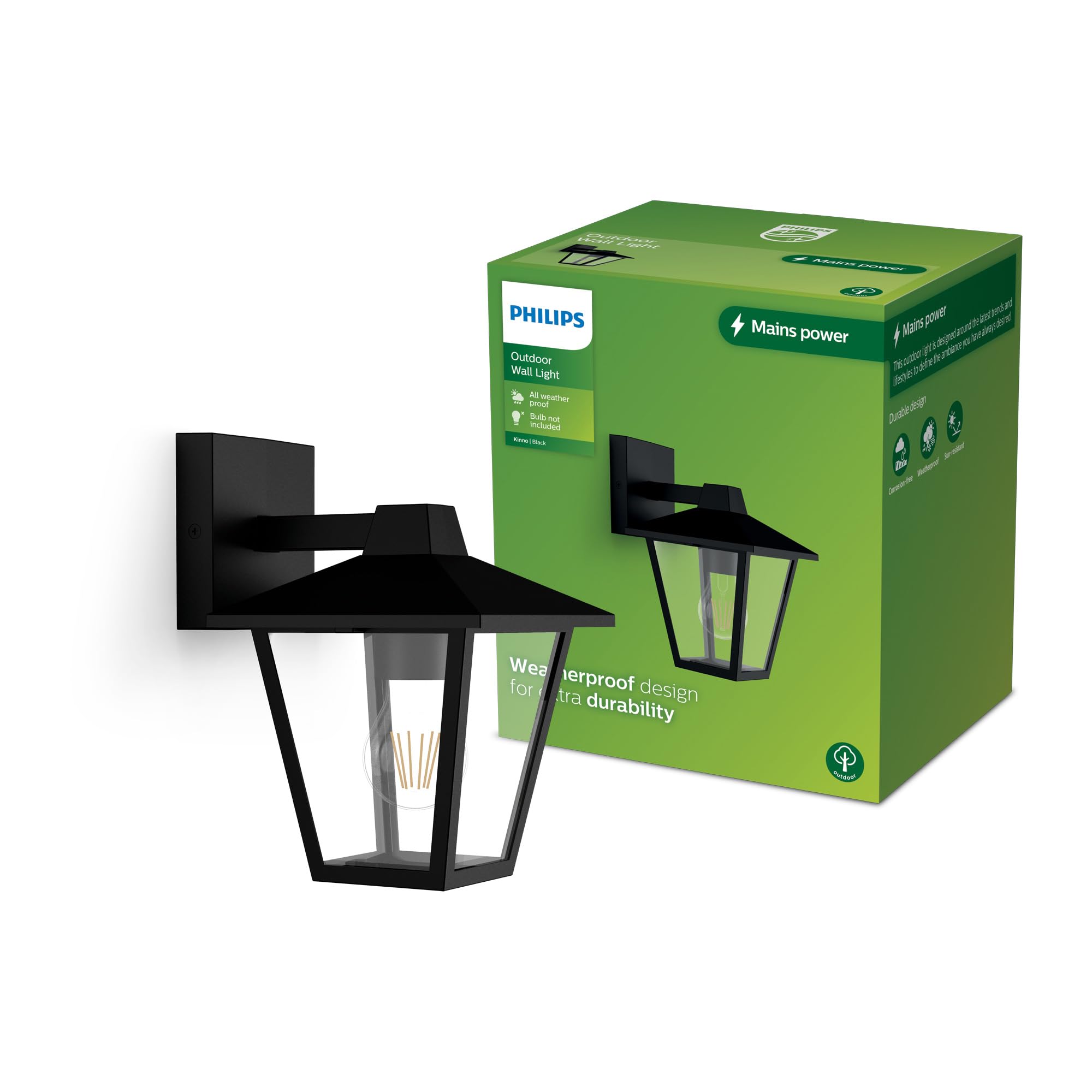 Philips Kinno Zewnętrzna Lampa Ścienna, Max 25W, Gniazdo E27, Czarna