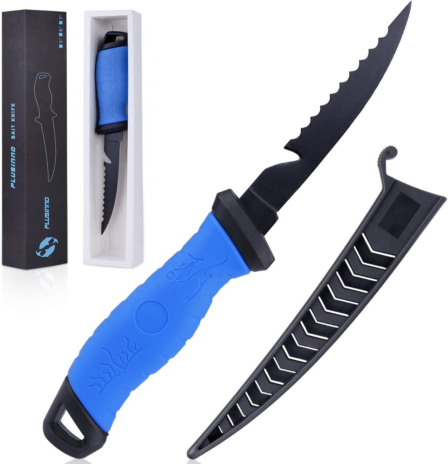 PLUSINNO Fishing Fillet Knife, Professional Bait Knives for Filleting Fish and Boning Meat, Razor Sharp 5Cr13 Stainless-Steel Blade, Comfortable Non-Slip Grip, ABS Protective Sheath (5" Bait Knife) : Sports & Outdoors