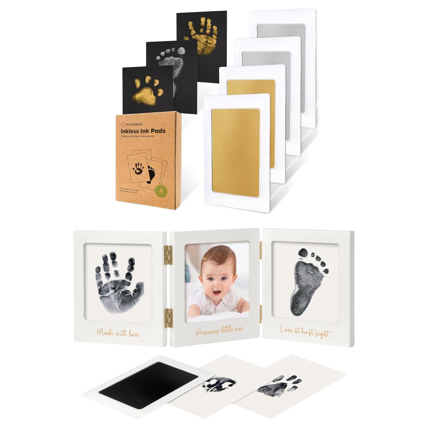 KeaBabies 4-Pack Inkless Hand and Footprint Kit and Baby Handprint and Footprint Kit for Newborn Boys & Girls - Ink Pad for Baby Hand and Footprints, Inkless Hand and Footprint Maker, Baby Frame