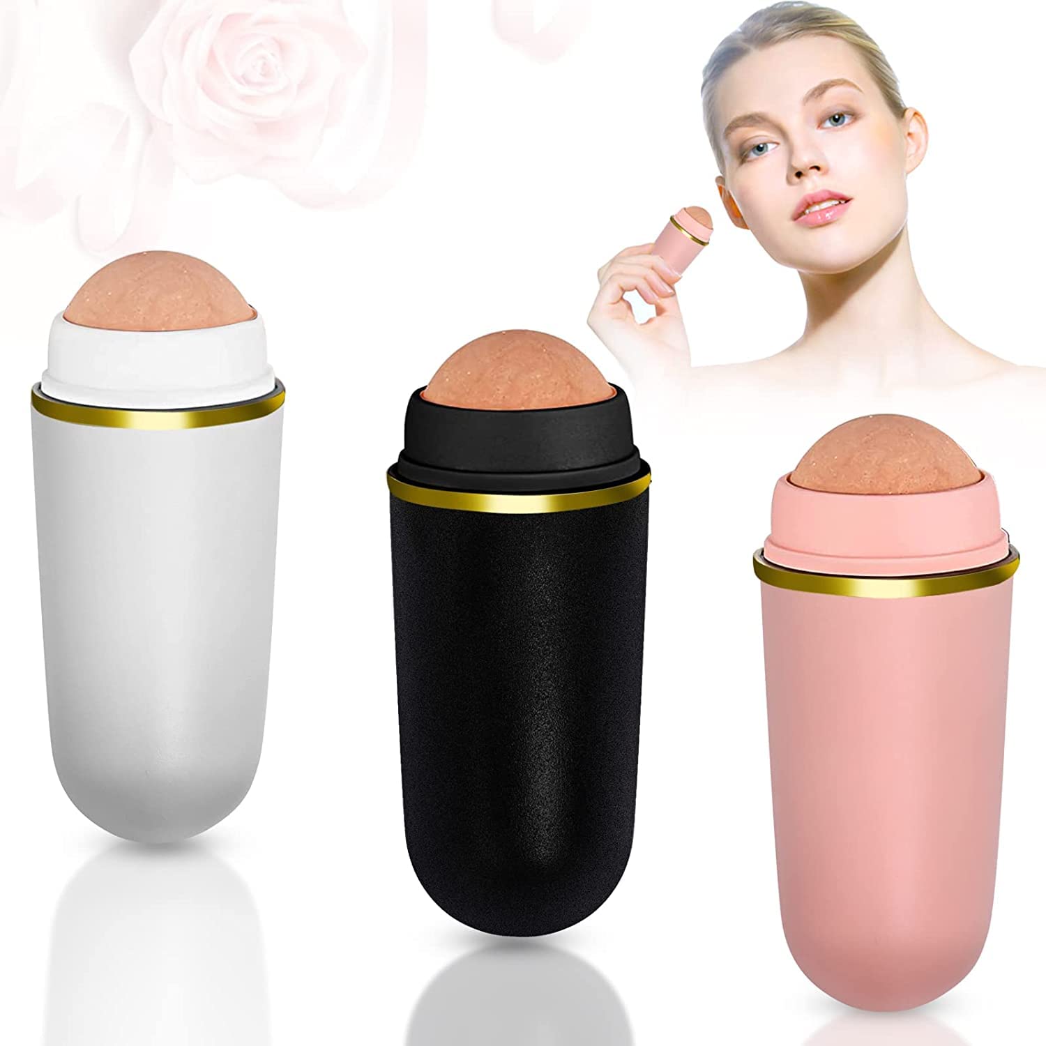 PrakalOil-Absorbing Volcanic Stone Face Roller, Reusable Facial Skincare Tool Oil Control Roller for Oily Skin Care, Oil-Absorbing Face Roller with Makeup Sponge to Remove Excess Shine