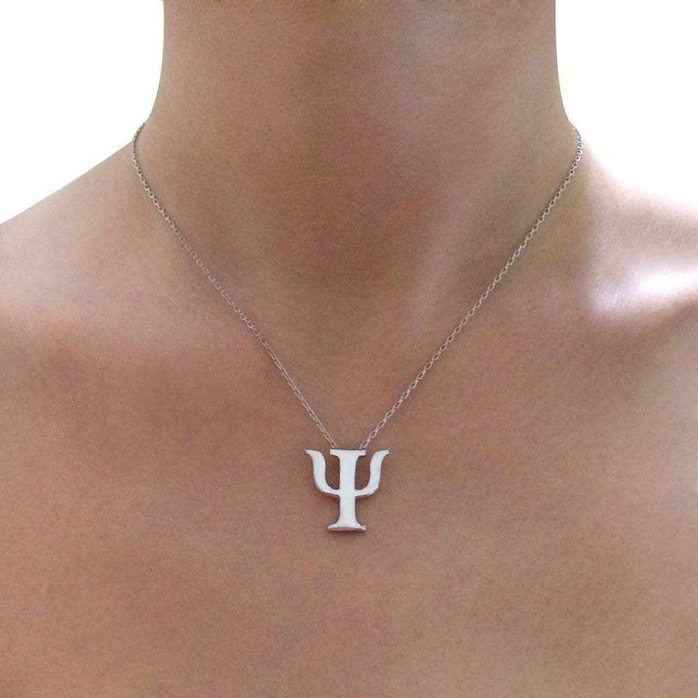 Psi symbol necklace, Sterling Silver Psi necklace, Greek Letter Necklace, Greek Alphabet Necklace,