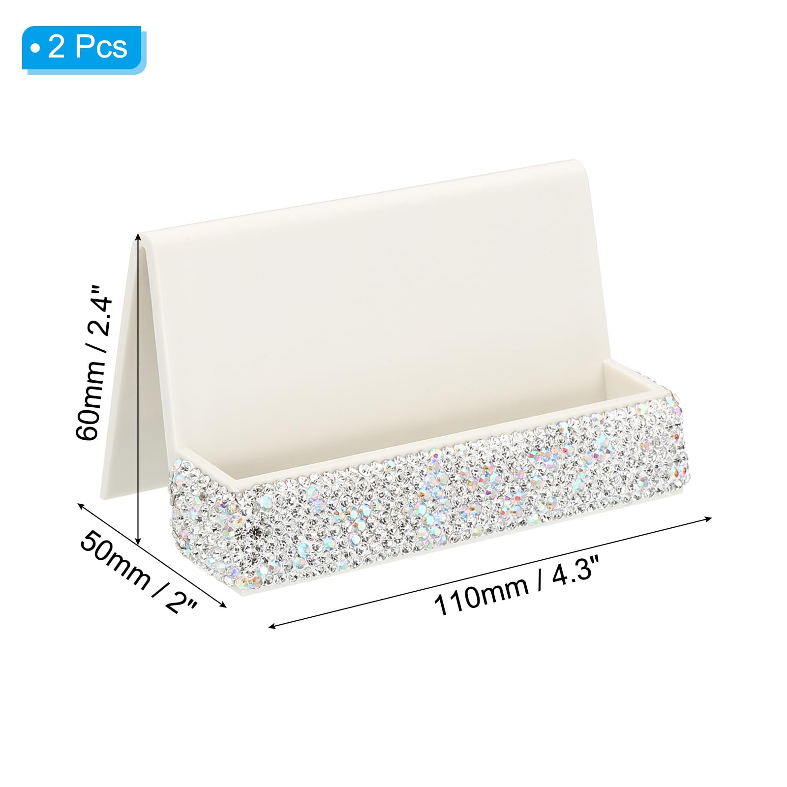PATIKIL Business Card Holder, 2 Pack Crystal Card Stand Organizer, Silver - Image 2