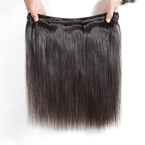 Miniatura 7 de Extensiones de cabello humano lacio 8A sin procesar, cabello humano virgen brasileño lacio, 3 manojos de extensiones de cabello humano negro natural