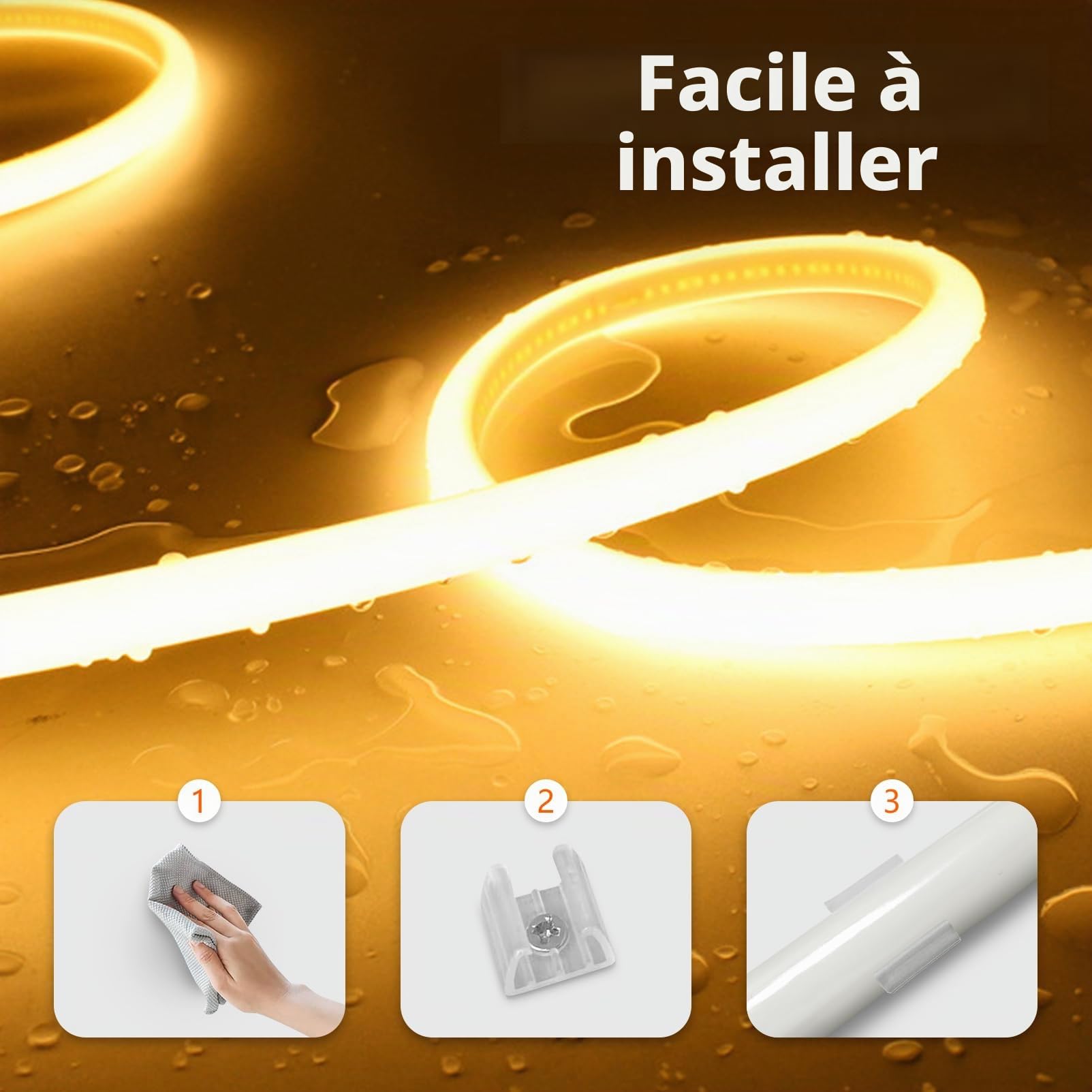 Neon Bandeau Led Exterieur 10m Silicone COB Néon Ruban LED 220V Exterieur Etanche Ignifuger IP65 Bande LEDs DIY Flexible Blanc Froid 6000K Découpable Rubans à Leds 120LED/m Avec Alimentation