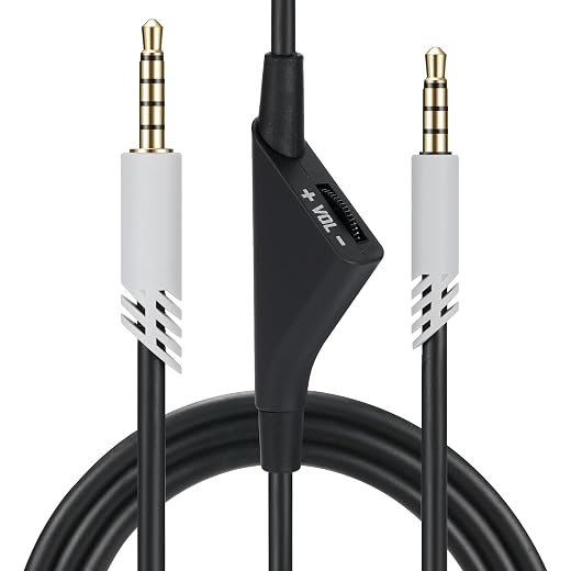 Replacement Cable Cord for Astro A40/A40TR/A10 Gaming Headsets, Aux Wire with Volume Control 2.0 M 6.5 Feet Compatible with Xbox-one PC Ps4 etc (Black Grey)