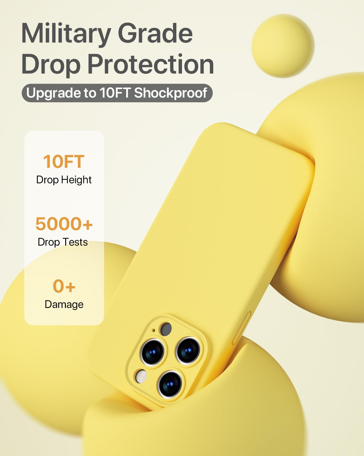 GOODVISH 3 in 1 iPhone 15 Pro Cover Silicone Premium 6.1" (2023), Custodia con 2 Pellicola Protettiva, Case per Cellulare Ultra Sottile Antiurto Resistente [Protezione Fotocamera], Giallo