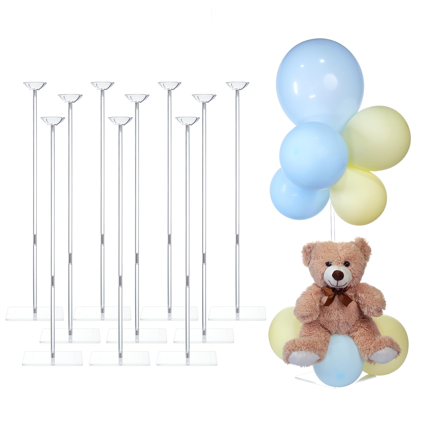 TEKXYZ Supporto per Palloncini in Acrilico per Tavolo, Regolabile 40cm 60cm | Set di 10, per Matrimoni Compleanni Decorazioni per Tavoli, Riutilizzabile