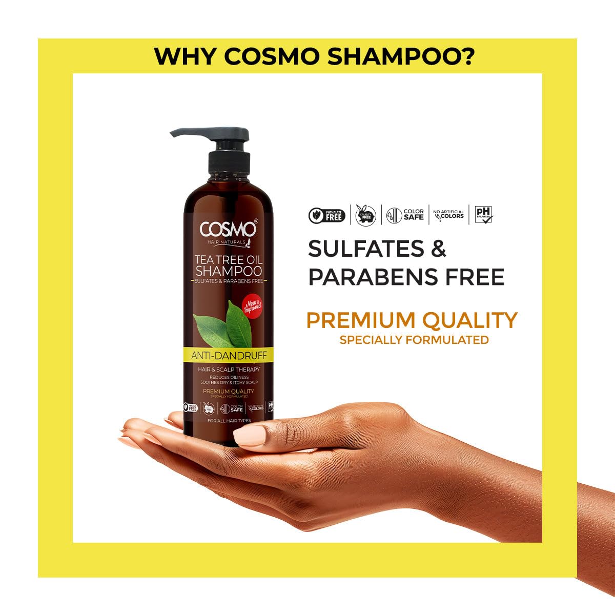 Cosmo Hair Care Anti Dandruff Tea Tree Oil Shampoo 1000ml - 33.8 fl. Oz, Hair & Scalp Therapy, Reduce Dryness, Soothes Dry, Sulfates & Parabens Free, Hair Shampoos, For Men & Women, For All Hair Types - Image 3