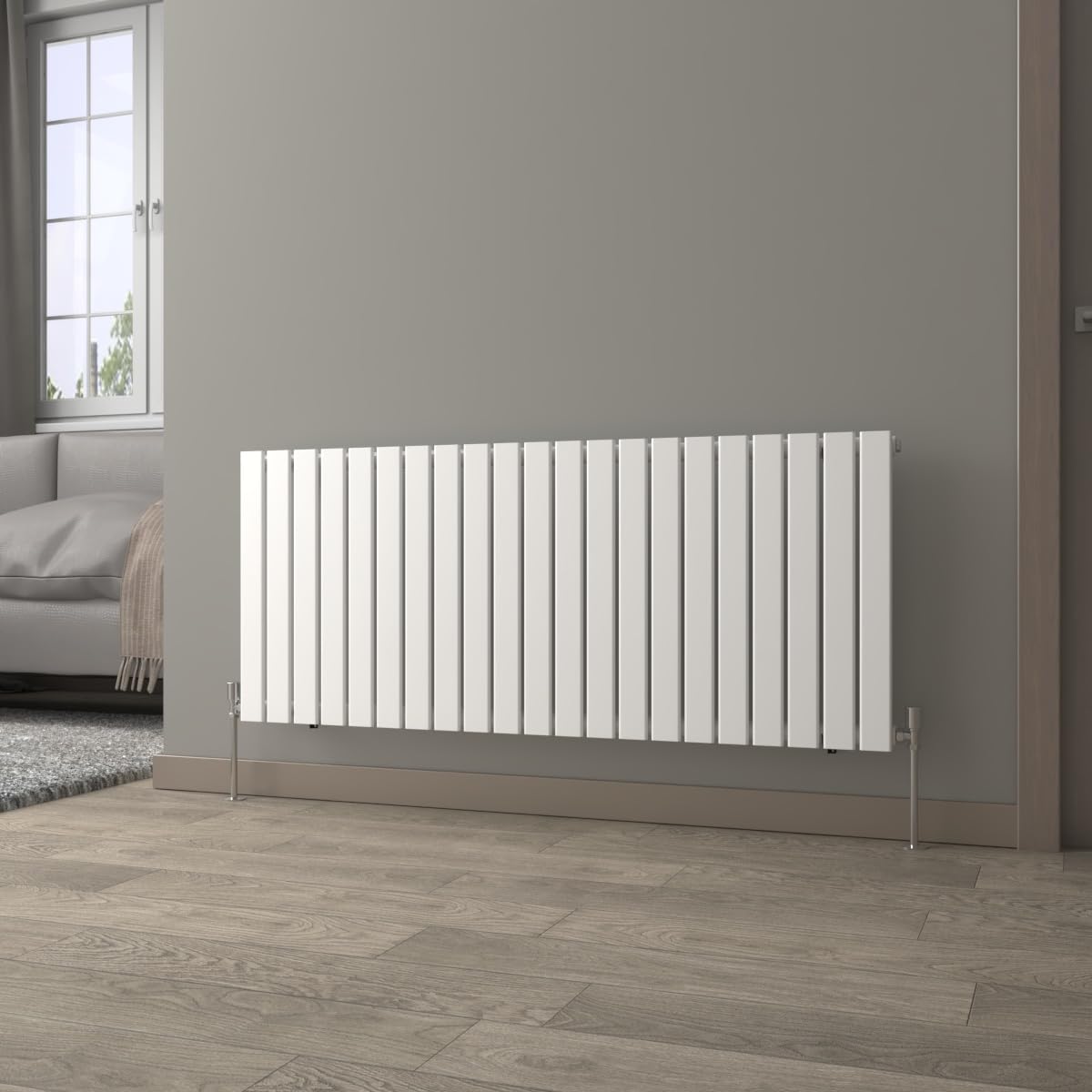 Nrg White 600X1428mm Horizontal Radiator Single Flat Panel With Valves