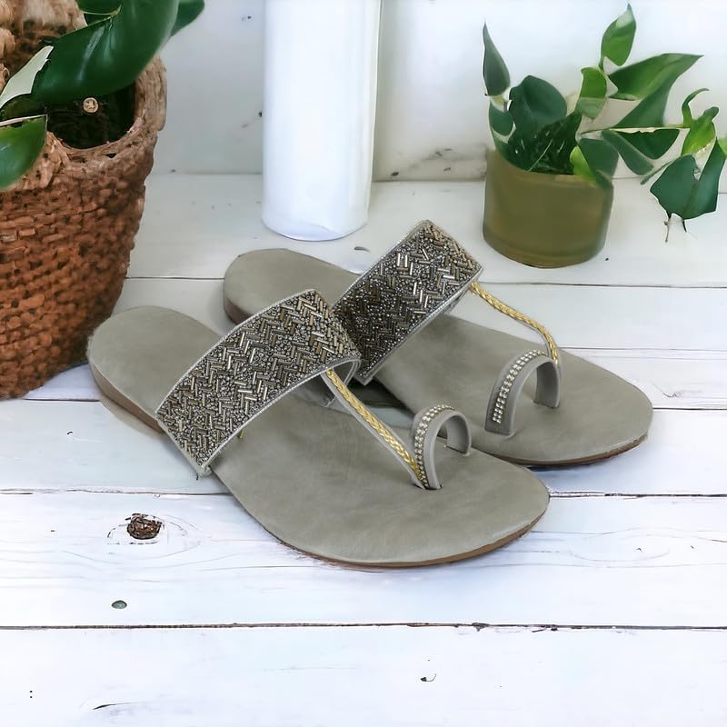 Image of DFR Flip Flops for Women Daily Use Comfortable Ethnic Embroidered Girls Slippers flipflops chappals