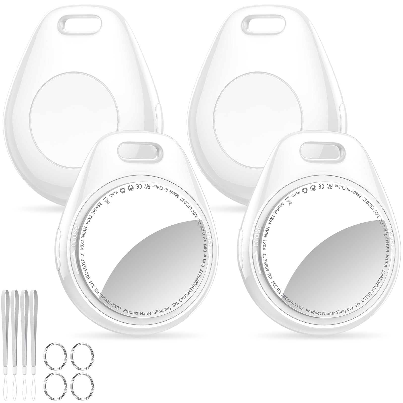 [iOS Only] Tukio Air Tracker Tags 4 Pack White, [Apple MFi Certified] Bluetooth Key Finder &amp; Smart Item Locator Work with Apple Find My for Keys/Luggage/Bags/Suitcases/Car, 365-Day Replaceable Battery