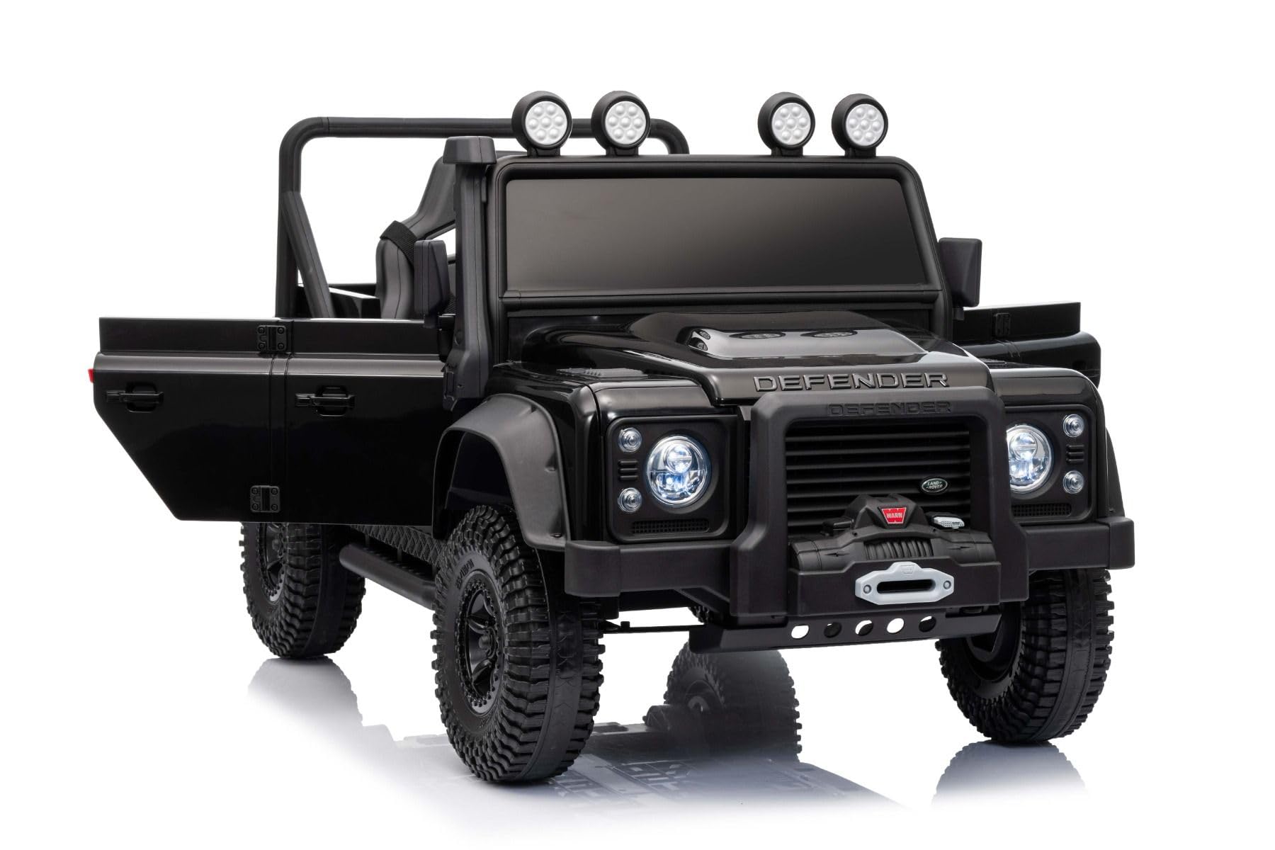 Samochód elektryczny dla dzieci Land Rover Defender 110 SVX 12V, czarny, skrzynia biegów 4X4, reflektory LED, zawieszenie przednie i tylne, pilot 2,4 GHz, wejście USB/Aux, Bluetooth, akumulator litowy
