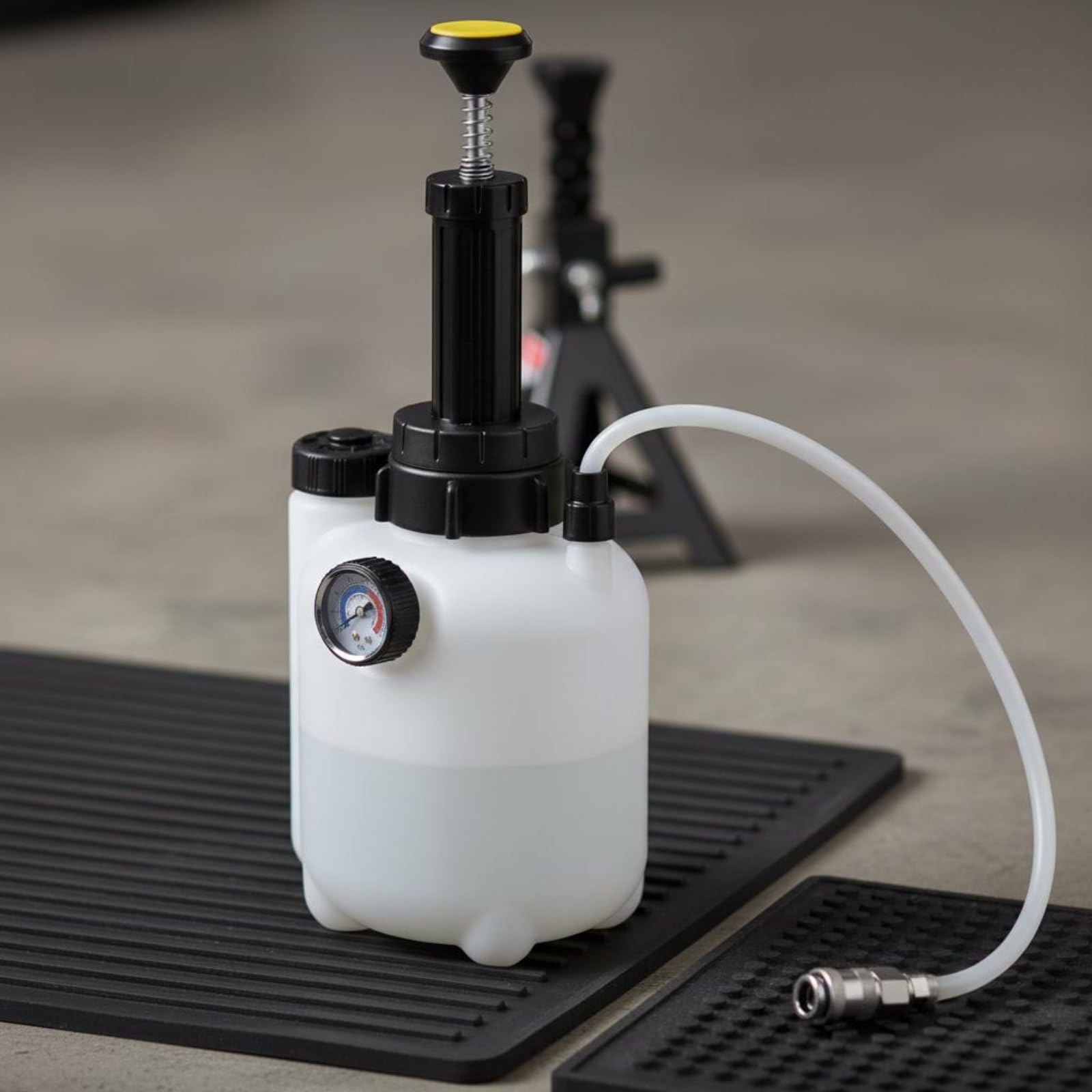 Máquina de Purga de Frenos Adaptadores Incluidos Cambiador Líquido Frenos Diseño Semitransparente Automoción para Mecánicos, Taller, Bomba De Vacío De 3L Con Adaptador De Codo