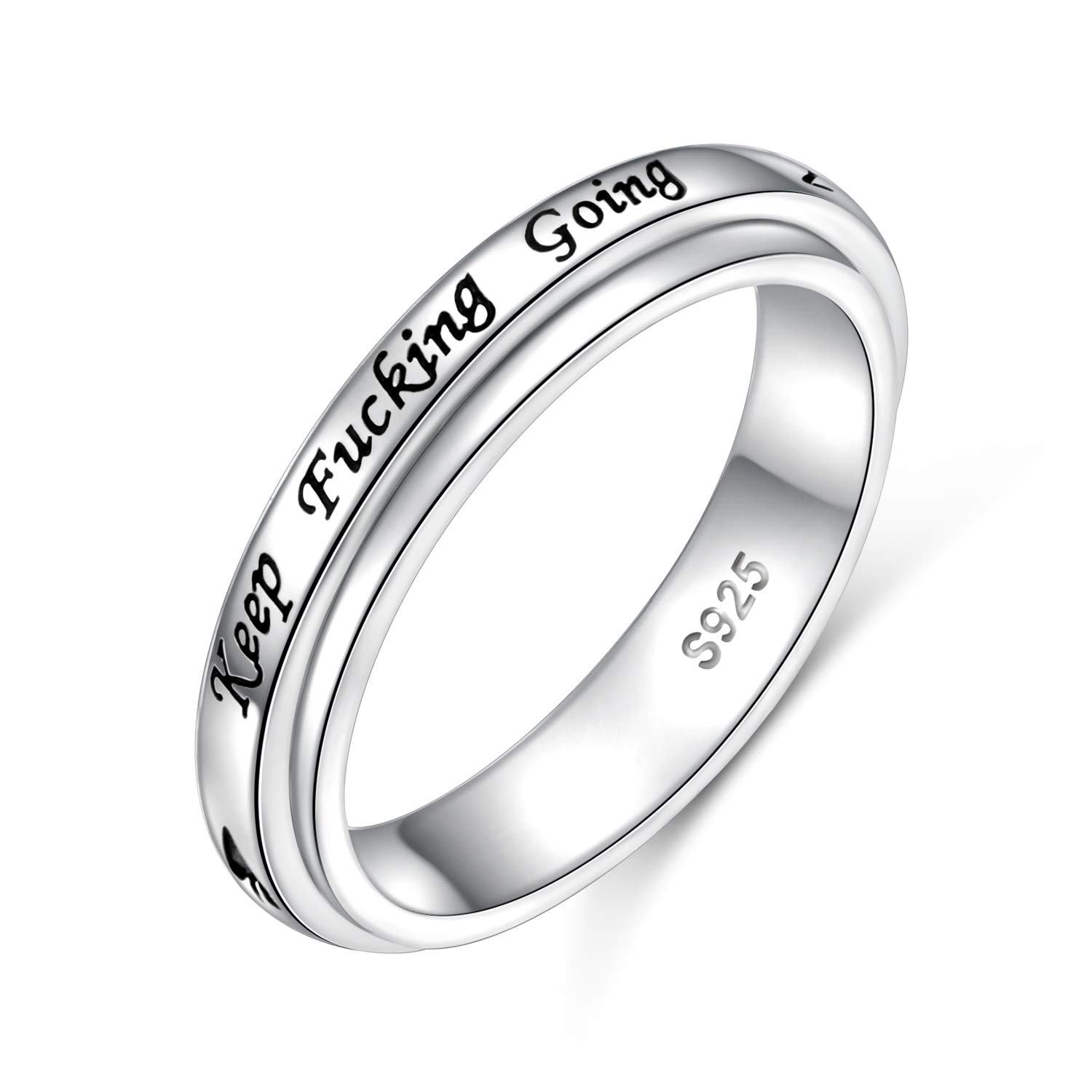 Anillo giratorio de plata de ley 925 para hombres y mujeres, anillos antiestrés para ansiedad, alivio del estrés, TDAH, autismo, anillos con mensaje Keep Going This Too Shall Pass, Plata de ley, Plata