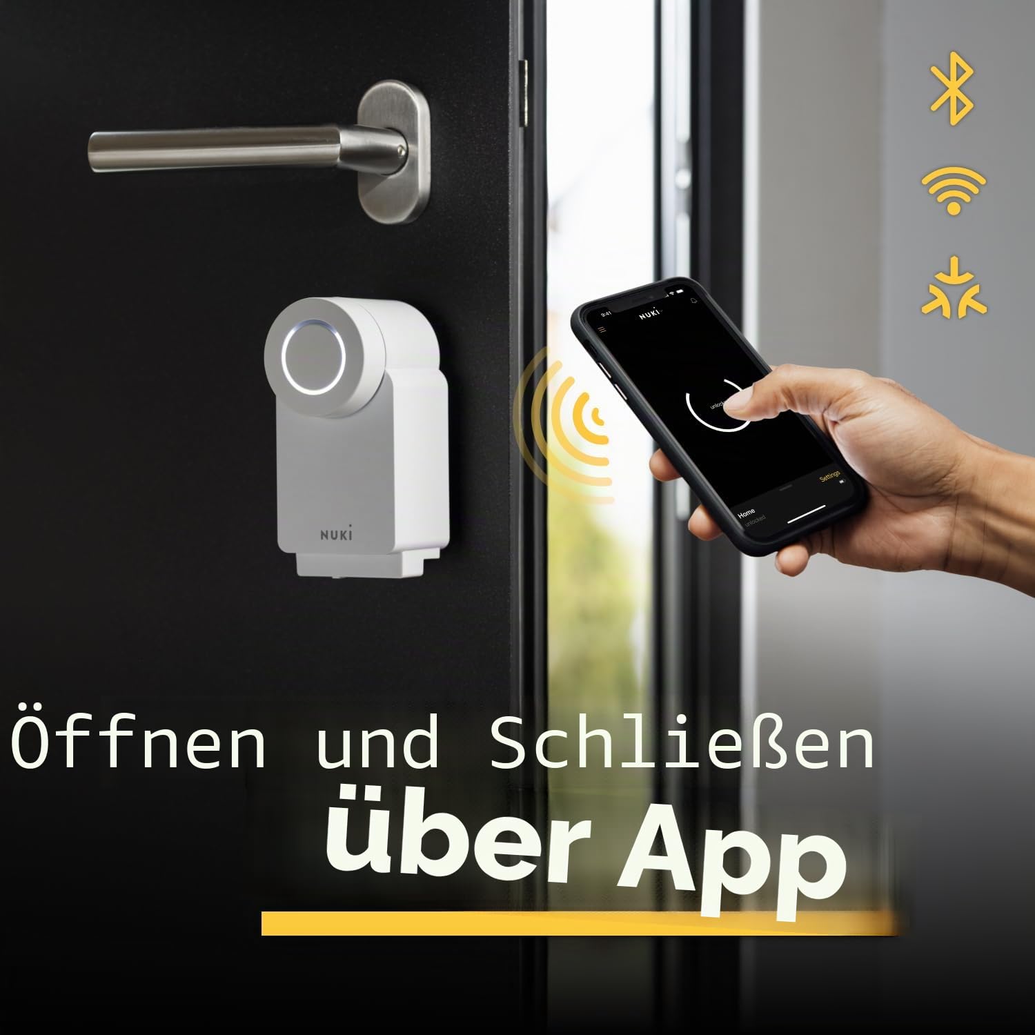 Nuki Smart Lock (2023), Smartschloss mit Matter für schlüssellosen Zugang, ohne strukturelle Eingriffe, elektronisches Schloss verwandelt Ihr Smartphone in einen Schlüssel, weiß