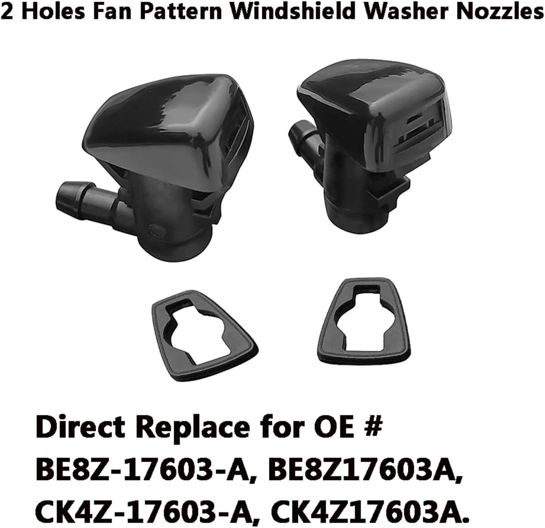 BE8Z-17603-A Premium Wiper Washer Nozzles Fit for Ford Fiesta 2011-2023 | Transit 2015-2023 | Windshield Washer Fluid Jet Nozzle | Easy to Install | 2 Pack, CK4Z-17603-A Dual Spray