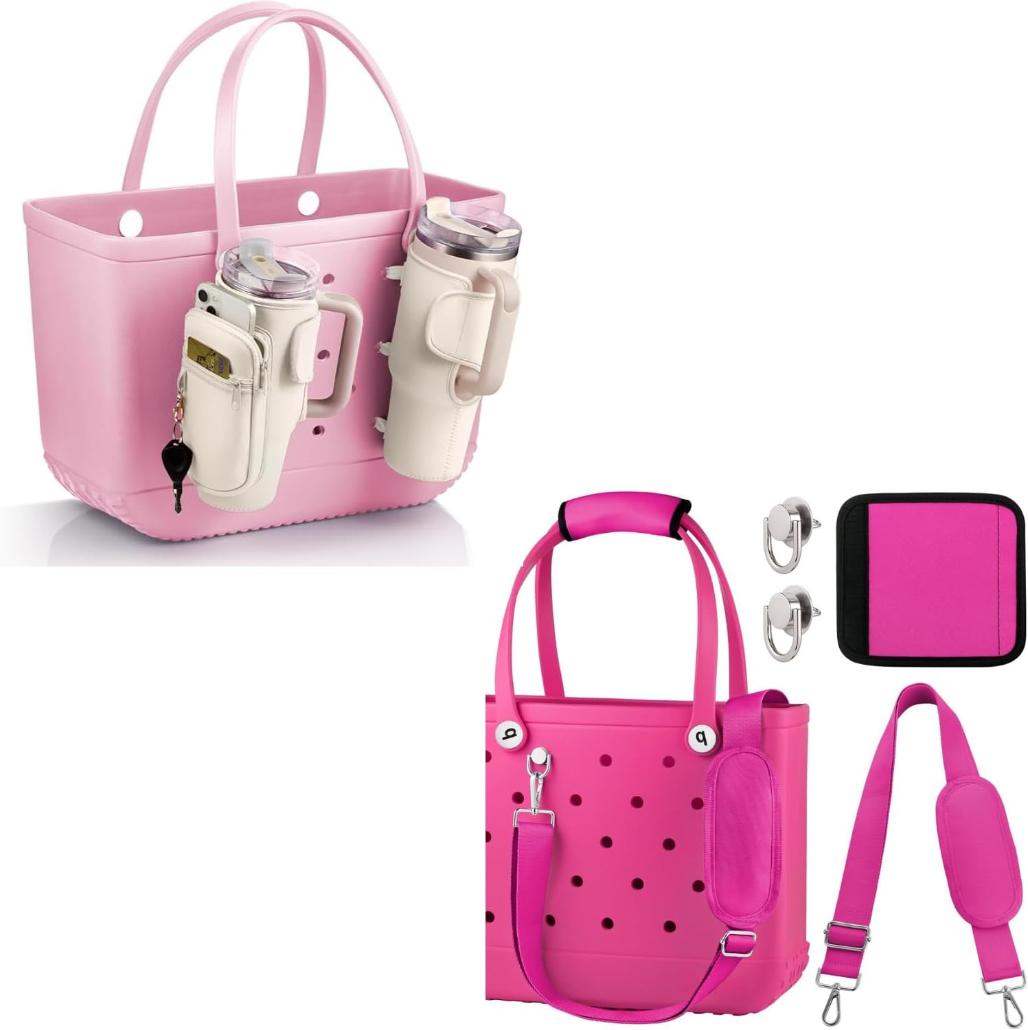 OUTXE 2 Pack Bogg Bag Cup Holder for Stanley 40/30 oz & OUTXE Strap Wrap for Bogg Bag, Adjustable Crossbody Shoulder Strap