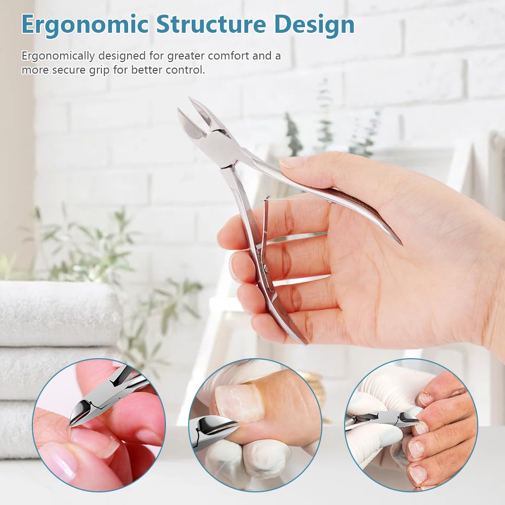 Beugo Pince Coupe Ongles, Pinces à Ongle Incarné en Acier Inoxydable Professionnelle avec Capuchon en Plastique Ciseaux à Cuticules pour Couper les Ongles Épais（B）