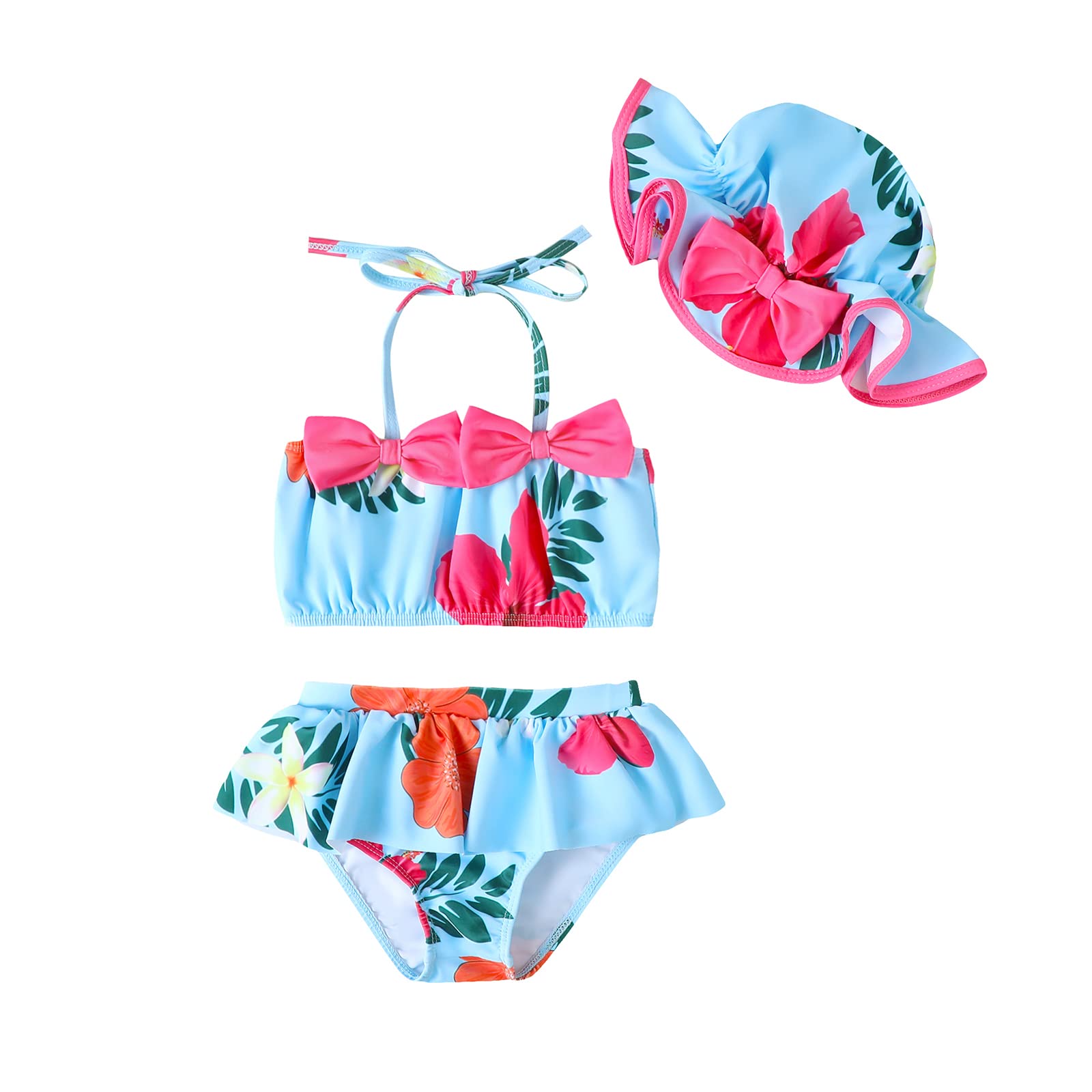 Baby Girl Summer Swimsuit with Hat Toddler Girls Bikini Sets Infant Bathing Suit Beach Outfits