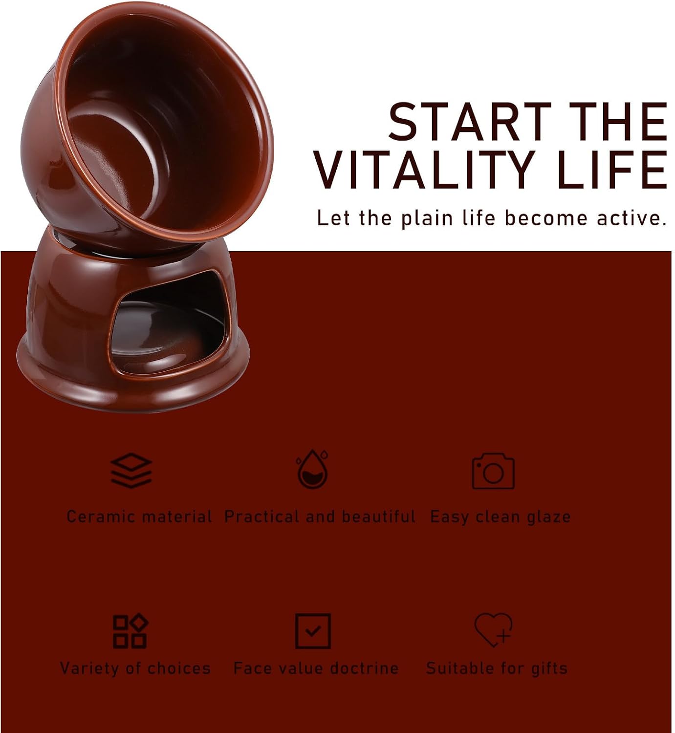 Ceramic Fondue Pot for Chocolate and Butter, Brown Dessert Warmer