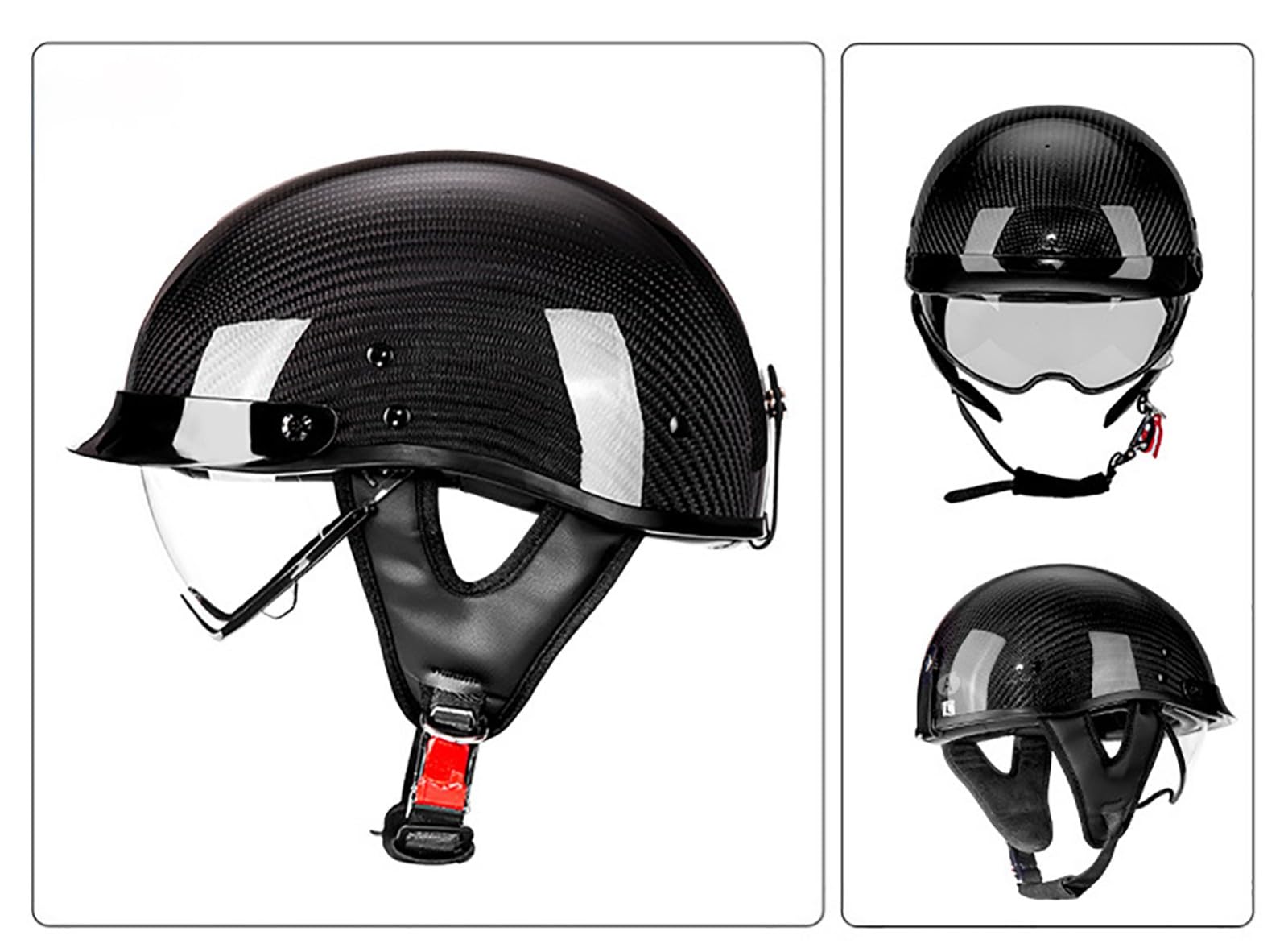 Kask motocyklowy vintage z wizjerem, kask z włókna węglowego dla kobiet i mężczyzn, kask do cruiser, motoroweru i skutera, homologacja ECE 6,M (56-57 cm)