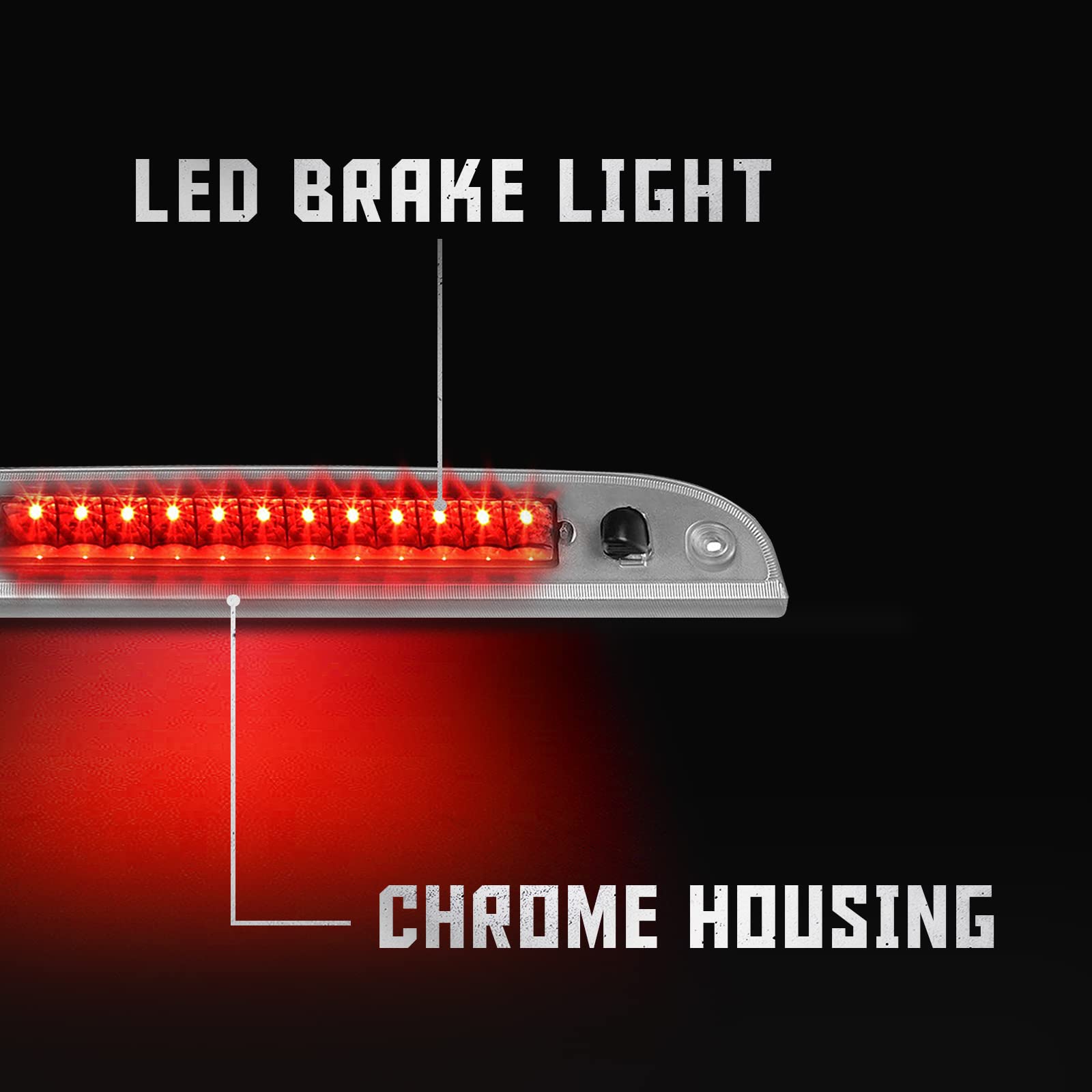 For Ford Escape Explorer & Mercury Mariner Mountaineer Rear High Mount LED 3rd Third Tail Brake Light Stop Light (Chrome Housing Smoke Lens - View #6
