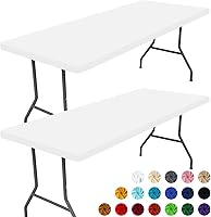 Vista 18 de Paquete de 2 manteles rectangulares de elastano de 4 pies, elásticos y ajustables para pícnic, cubierta de mesa de patio elástica y lavable
