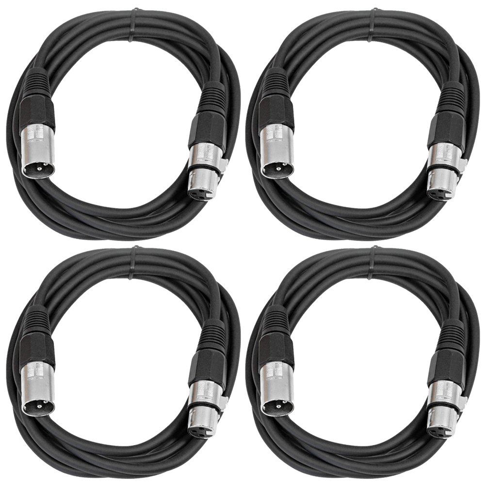 Seismic Audio - SAXLX-6-4 Pack of 6' XLR Male to XLR Female Patch Cables - Balanced - 6 Foot Patch Cord - Black and Black