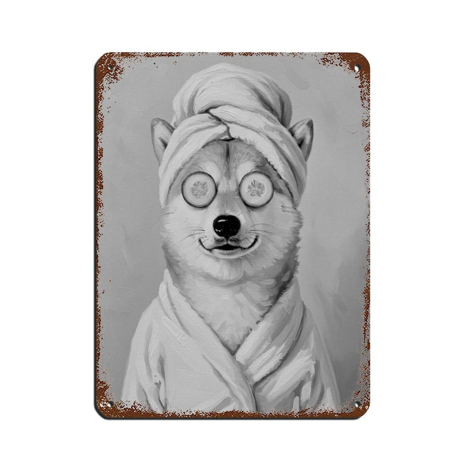 Bathroom Spa, Shiba Inu Décor Art Tin Sign Vintage Metal Pub Club Cafe Bar Home Wall Art Decoration Poster Retro 12x16inch(30x40cm)