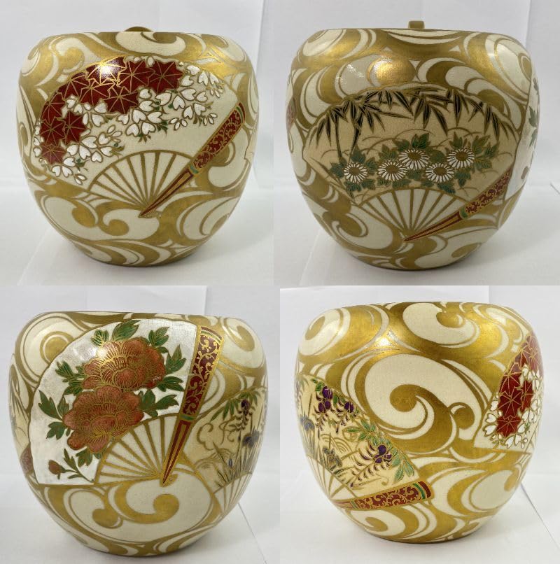 Amazon.co.jp: TM/清閑寺窯 杉田祥平造 色絵仁清波に扇面画 皆具 水指 