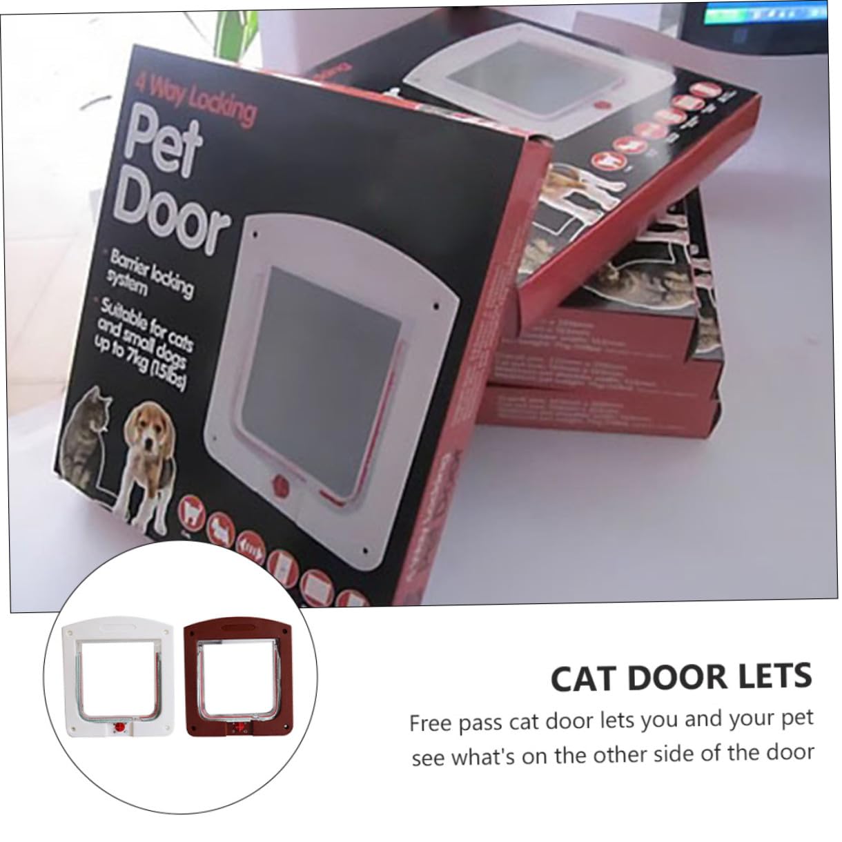 Lot de 2 Chatières Contrôlables pour Petits Chiens et Chats, en Plastique Blanc et Marron, Petite Taille, Accès Mural Sécurisé pour Intérieur et Extérieur, Porte pour Animaux