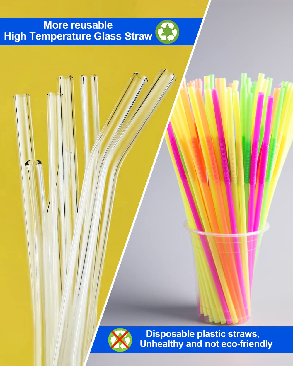 HALM Pajitas De Vidrio Reutilizables 50 Unidades 15cm - Alemania, Resistentes Al Lavavajillas, 100% Reciclables, Ideal Bares Y Hogar