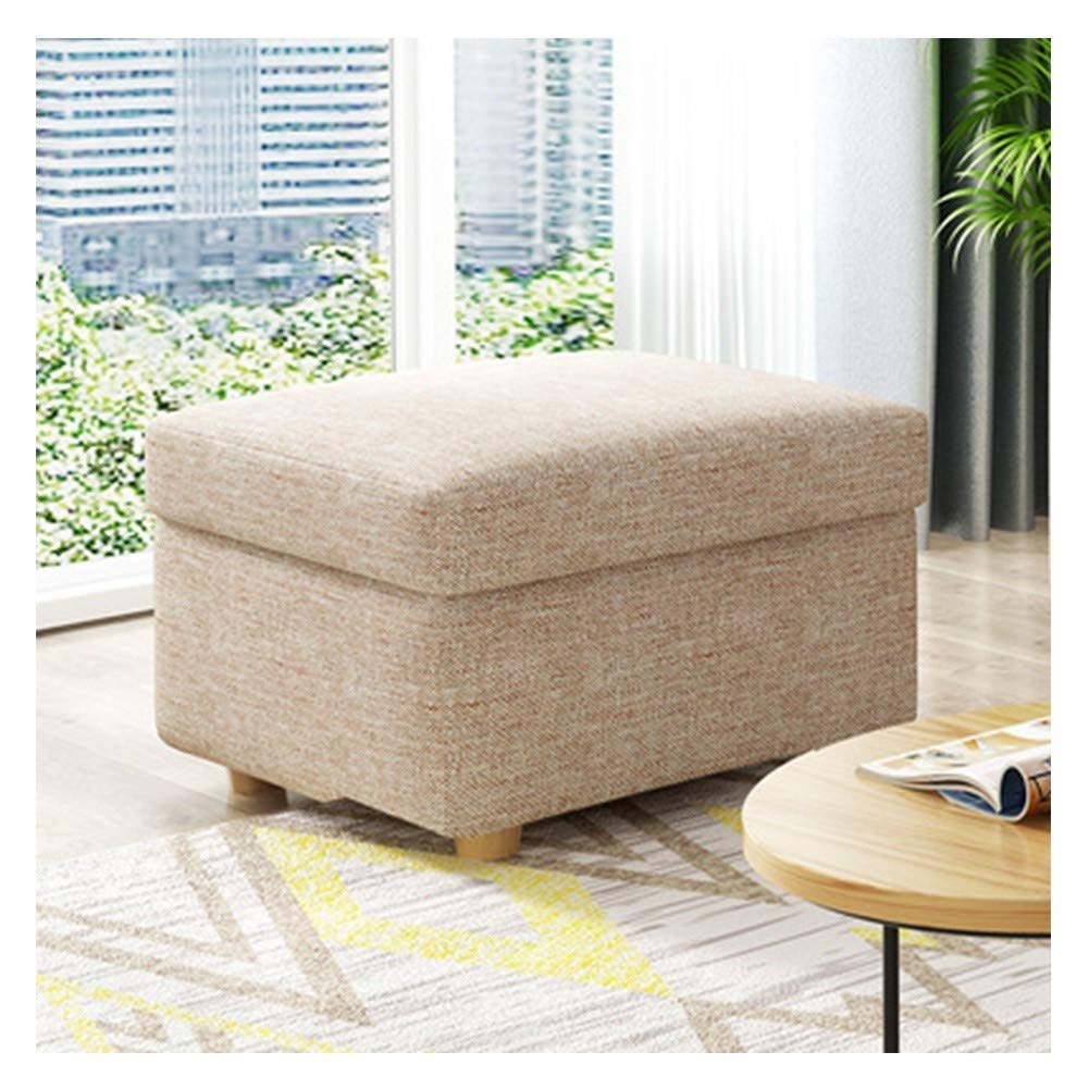 WDSOPK Fabric Storage Ottoman Foot Stool For Living Room Decor Shoe Stool With Toy Chest Beige 60 * 60 * 40Cm