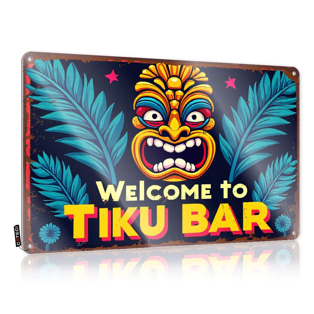 Fall Highland Kitchen Decor Tin Sign Western For Trailer Metal : Caution Party Funny Vintage Grill Wall | Welcome To Tiki Bar.