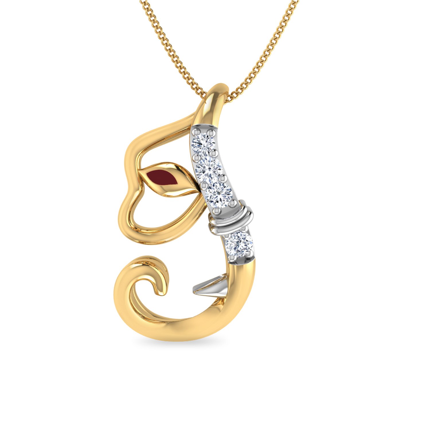 Aucent by PC Jeweller The Initial I Ganesha 18KT Yellow Gold and Diamond Pendant-image-41
