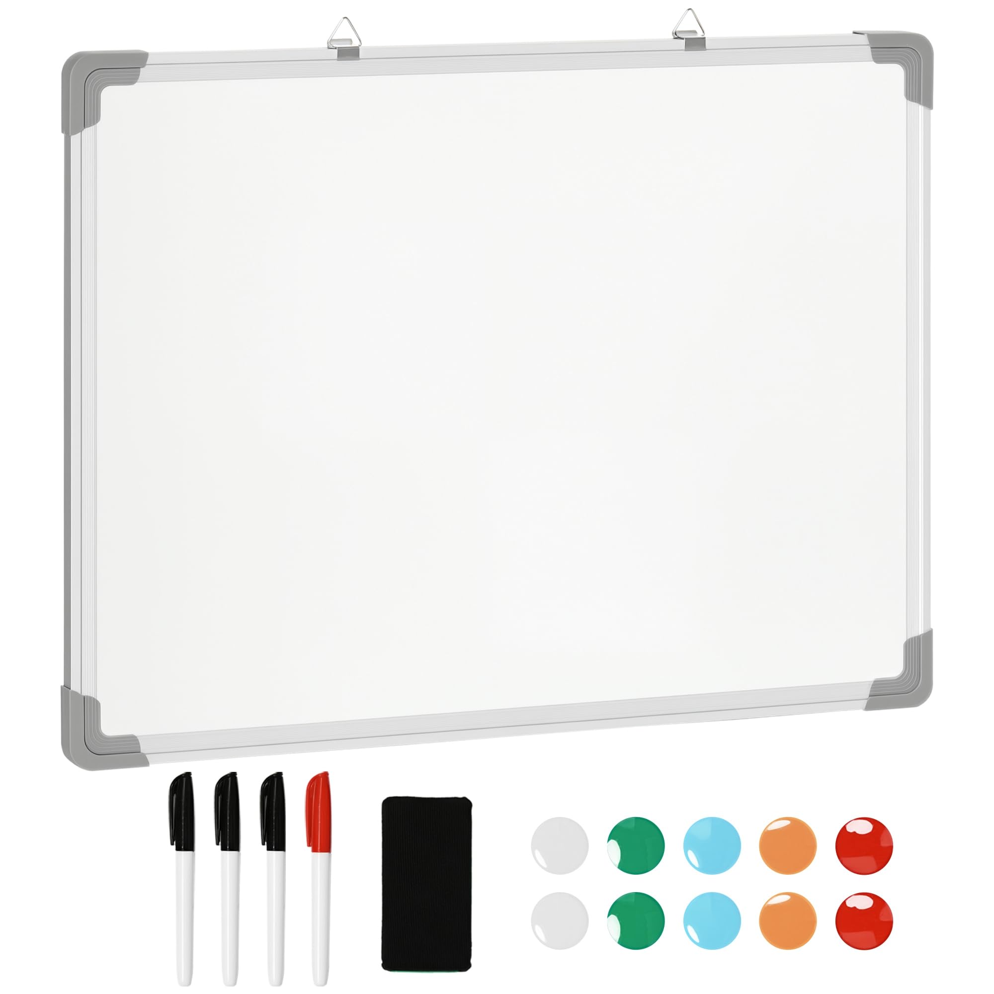 HOMCOM Pizarra Blanca Magnética con Bastidor de Aleación de Aluminio 60x45 cm Pizarra de Borrado en Seco con Borrador 4 Rotuladores y 10 Imanes para Oficina Hogar